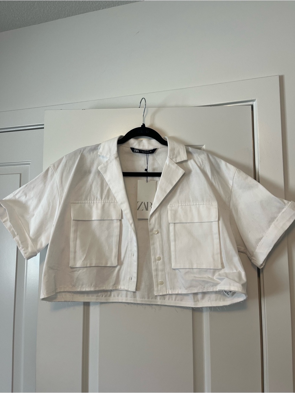 Zara White Cropped Collared Jacket
